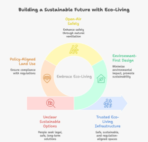Comparison of eco living infrastructure India 2026 with farmhouses and commercial resorts, highlighting sustainability, land use, and lifestyle differences
