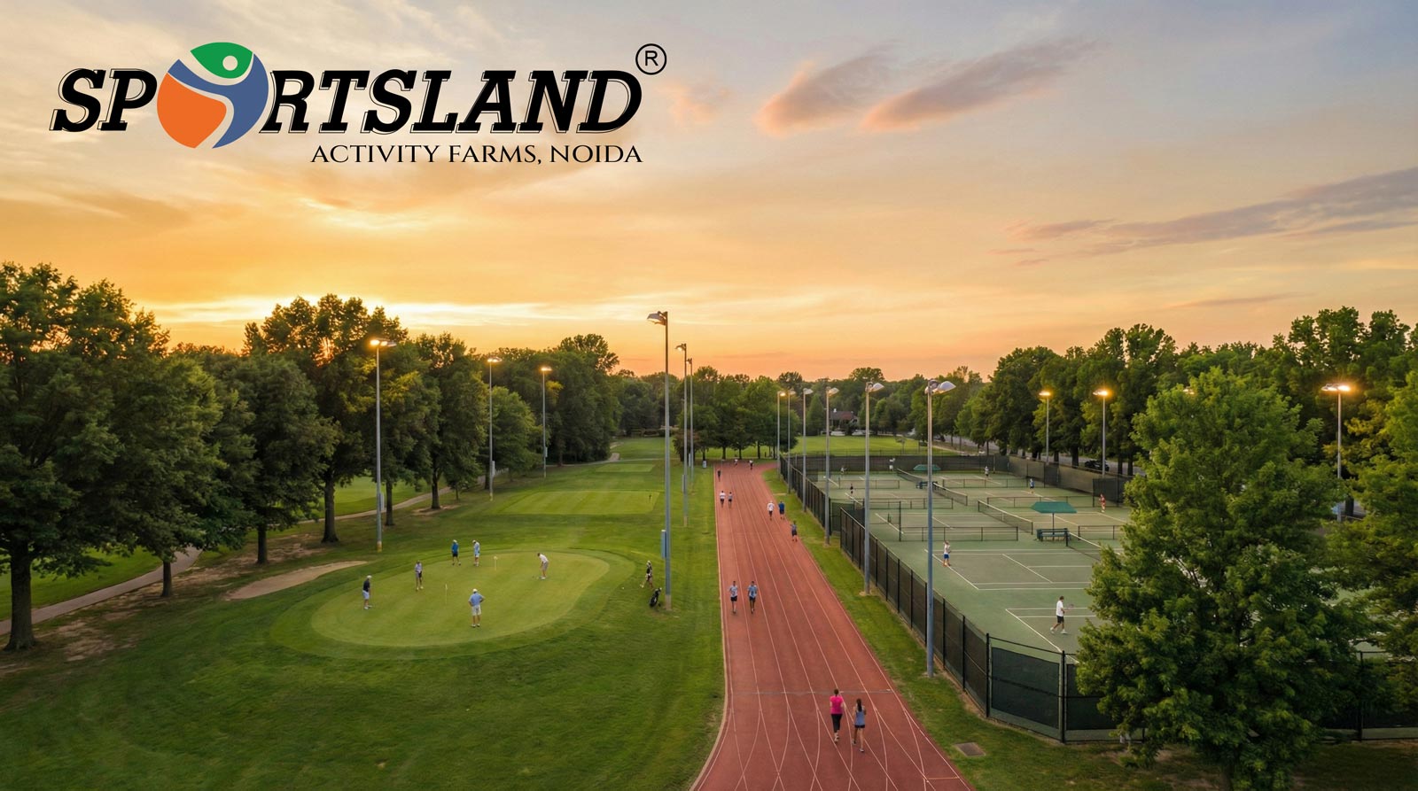 Scenic view of a walkable green residential layout representing active lifestyle communities near Noida with open spaces, pedestrian pathways, and outdoor movement areas.