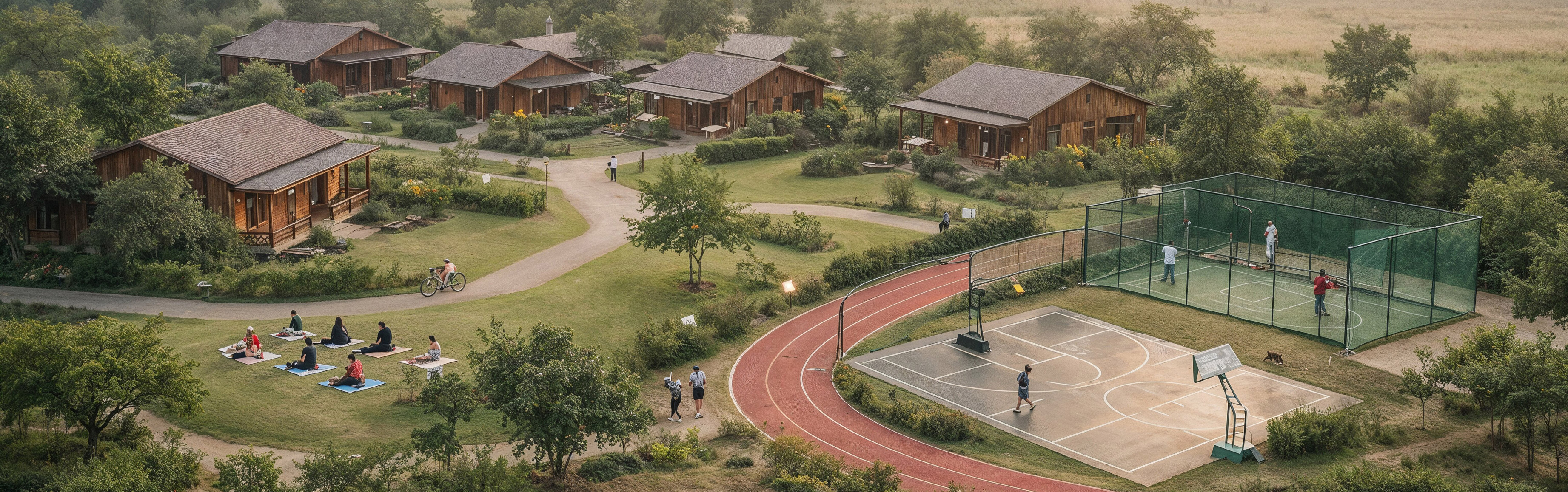 Expansive open cricket ground with natural grass and community feel